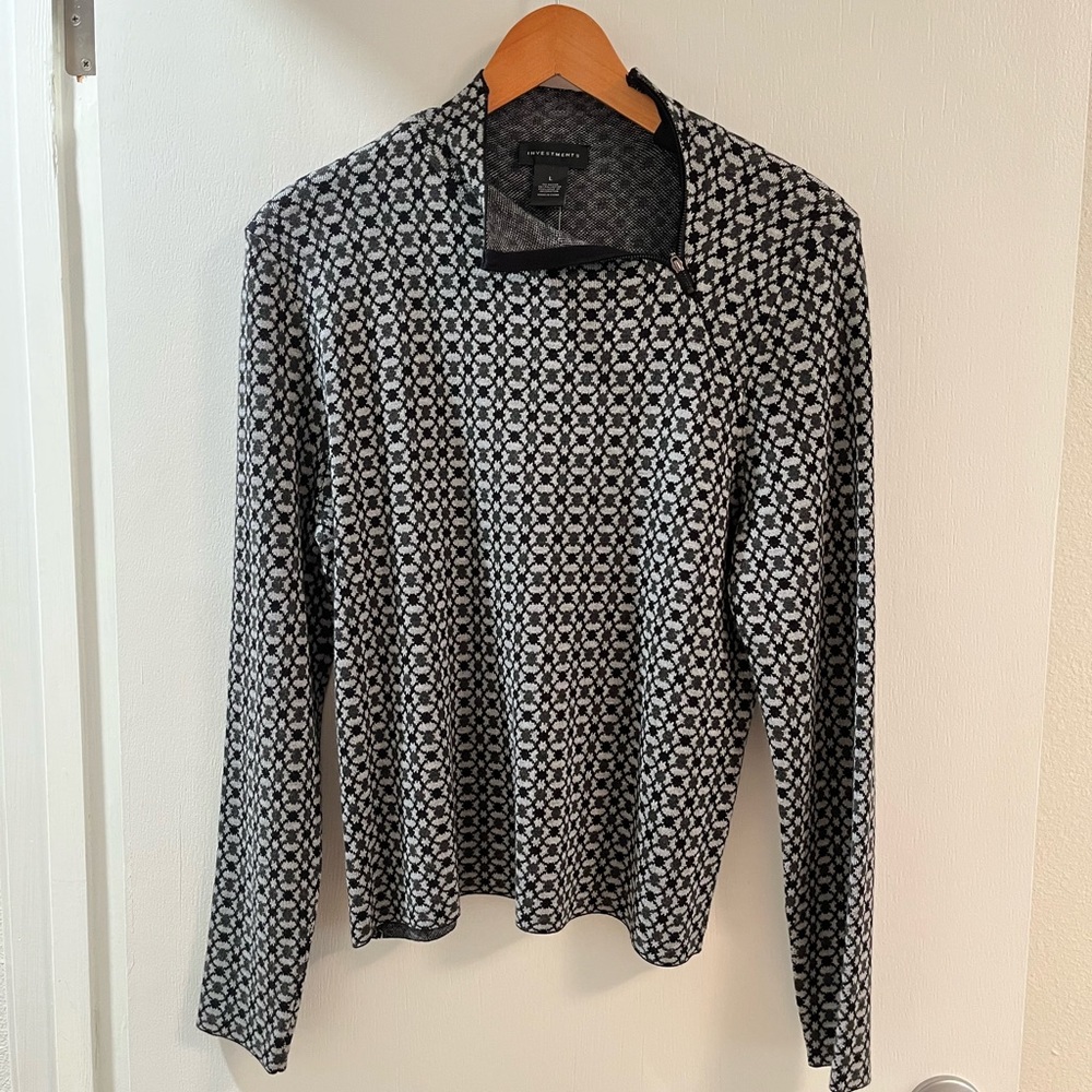 Investments Soft Black & White Long Sleeve Jacquard Sweater - NWT